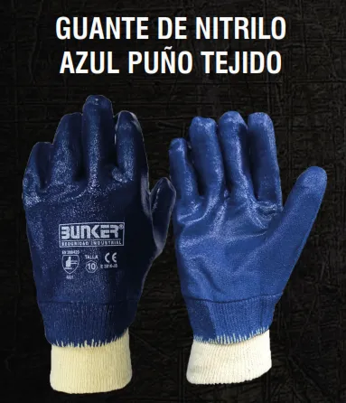 GUANTE DE NITRILO AZUL PUÑO TEJIDO